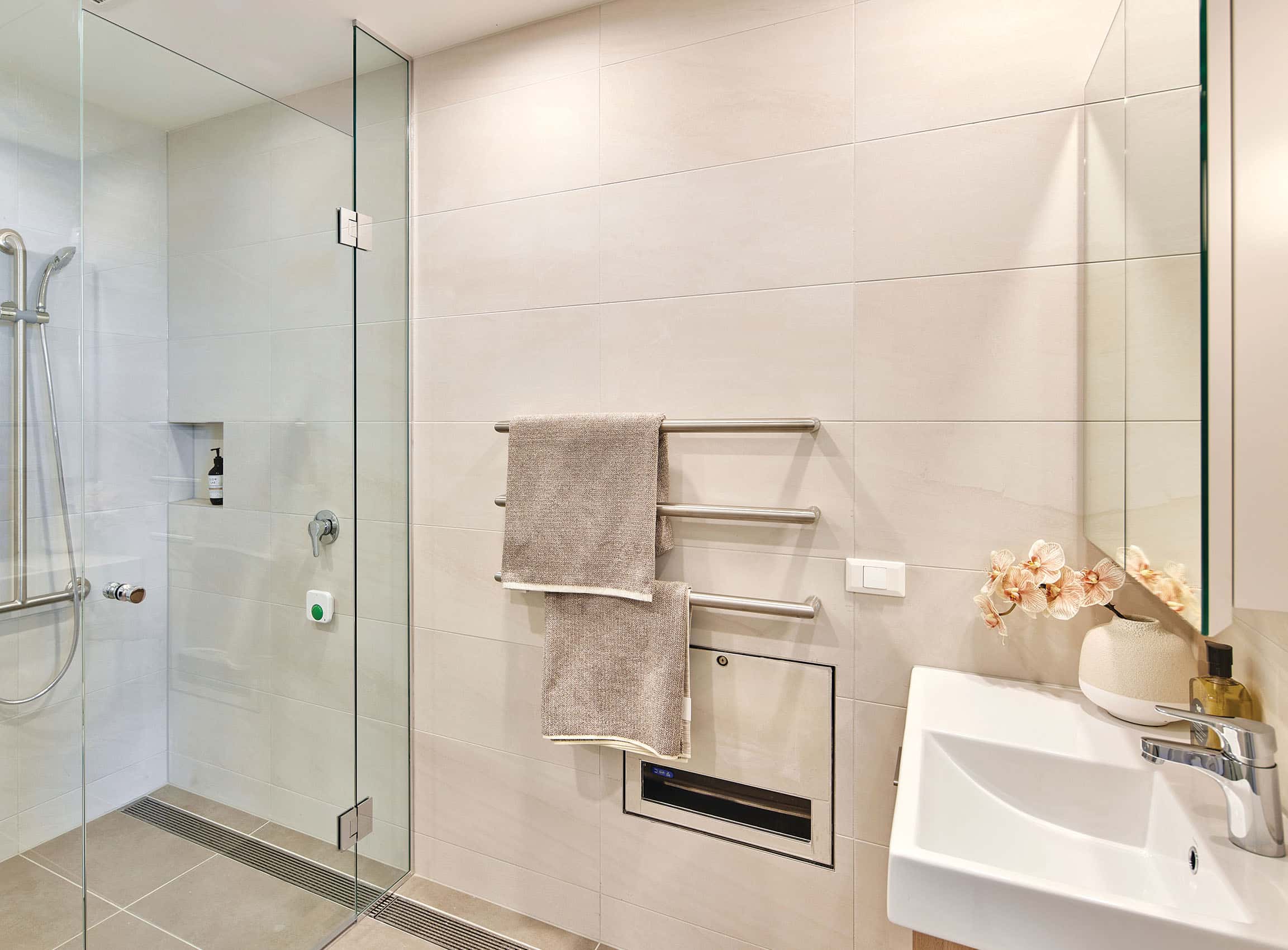 Apartments come with one or two bathrooms featuring elegant finishes